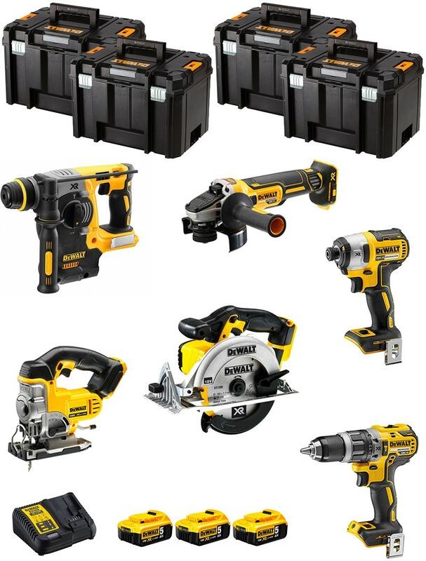 Dewalt - Kit DWK600T (DCD796 + DCH273 + DCG405 + DCF887 + DCS331 + DCS391 + 3 x 5,0 Ah + DCB115 + 4 x tstak vi)