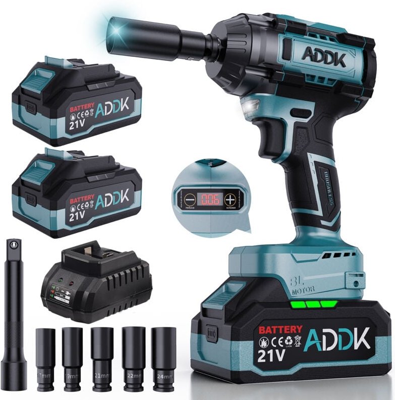 Thumbnail - 1/2" bürstenloser elektrischer Schlagschrauber, 1000N.M, 21V 2x4.0Ah Akkus, 6 Geschwindigkeiten 2600 U/min, Schraubensch...