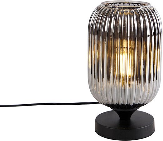 Art Deco Tischlampe schwarz mit Rauchglas - Banci
