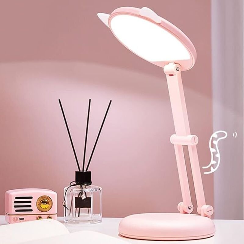 Thumbnail - LED-Lampe, Kinderschreibtischlampe, Katzenohr-Rosa-Nachttischlampe für Mädchen, Tischlampen Einstellbare Helligkeit Kind...