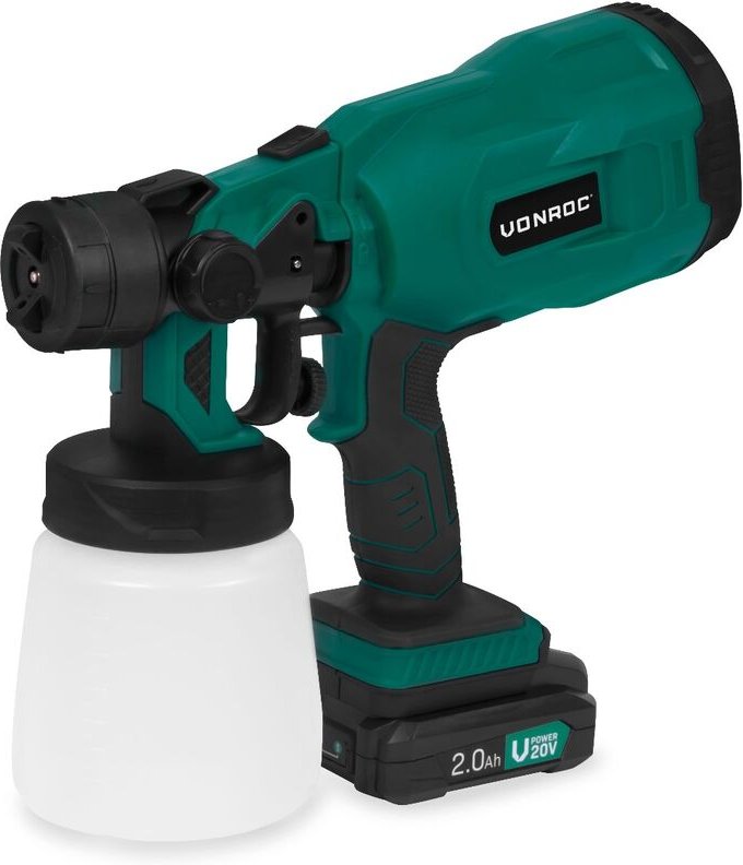 Vonroc - Akku Lackierpistole - 20V - Kapazität 800 ml - Inkl. 1x 2.0Ah Akku & 1x Schnellladegerät und Zubehör