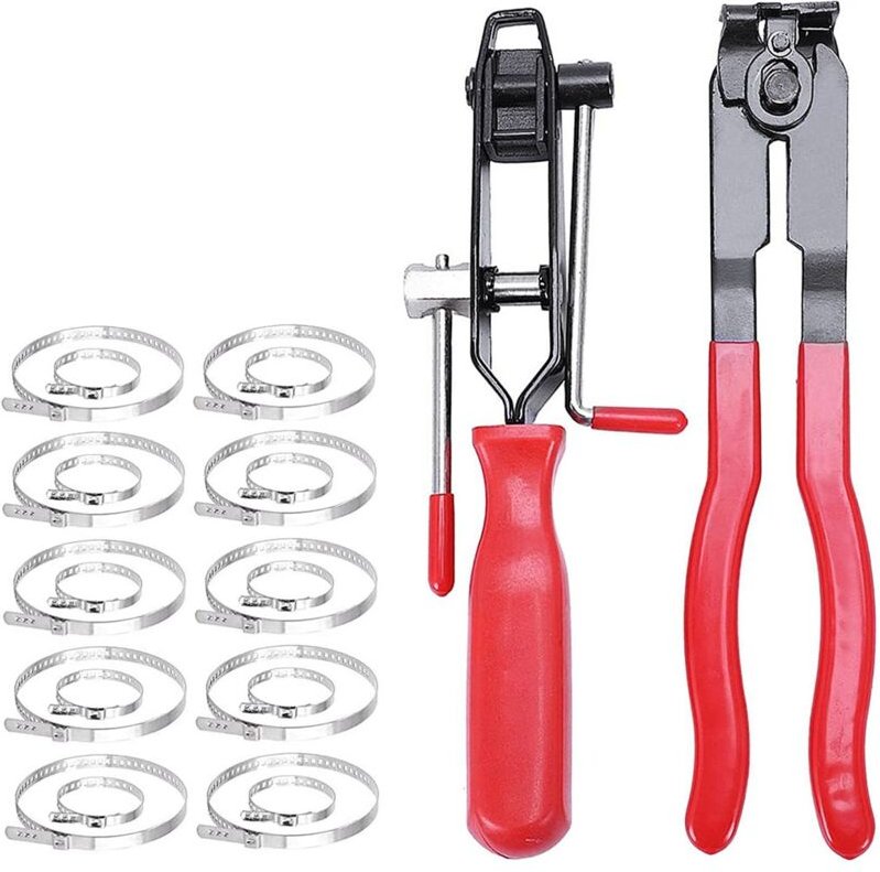 2-Teiliges CV-Manschettenklemmen-Zangen-Set mit 20-Teiligen CrimpbäNdern, Gelenk-Kofferraumklemmen-Crimpzange, Schlauchb...