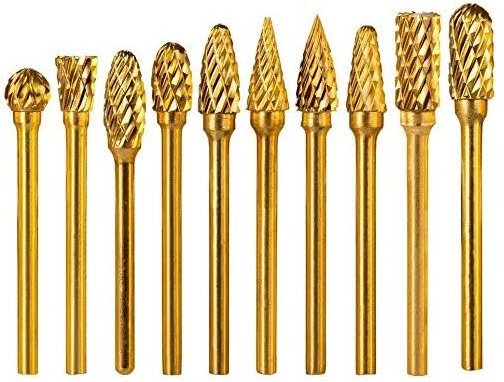 Beijiyi - 10-teiliges Doppelschnitt-Titankarbid-Frässtift-Set, 3 mm Schaft, 6 mm Kopf, massiver Wolframkarbid-Frässtift ...