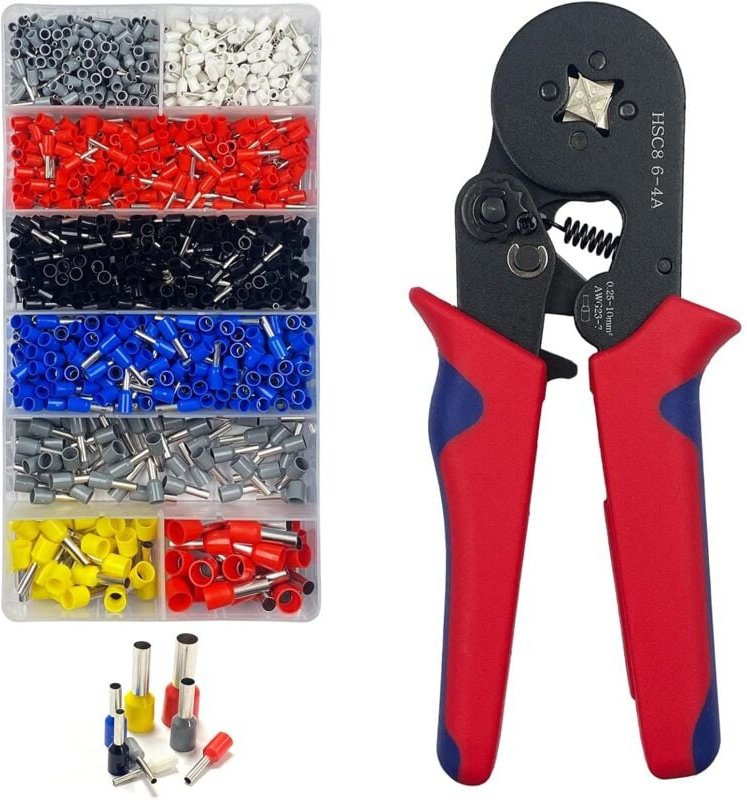 Crimpzange, 1200 elektrische Crimp-Kabelschuhe 0,25-10mm² - Crimpzangen-Anschlussklemmen für Elektroinstallationen und F...