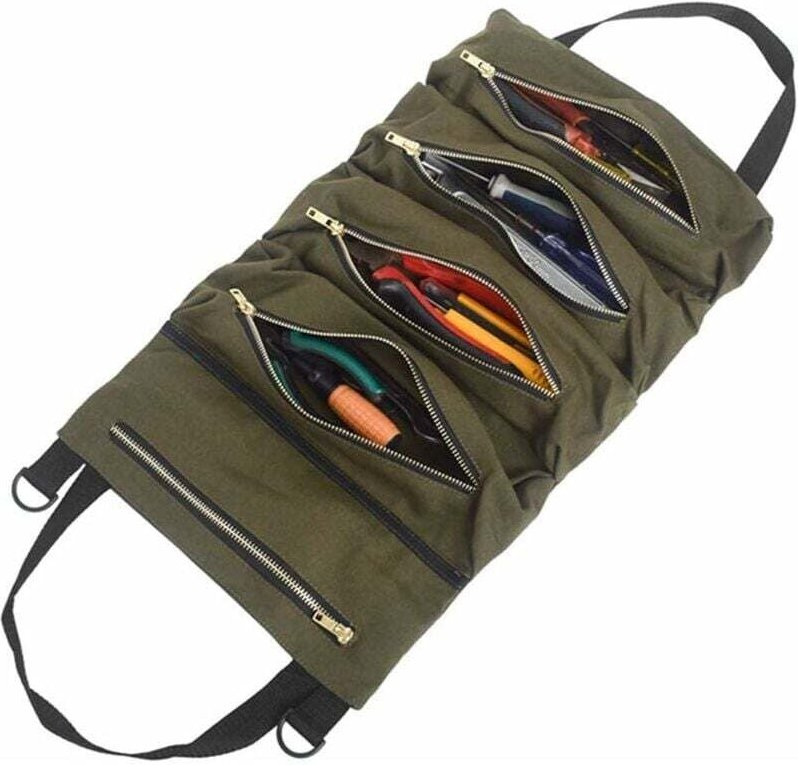 Thumbnail - Werkzeugtasche mit 5 Reißverschlusstaschen, tragbare Werkzeugtasche aus Segeltuch, aufrollbares Auto-Organizer-Werkzeug ...