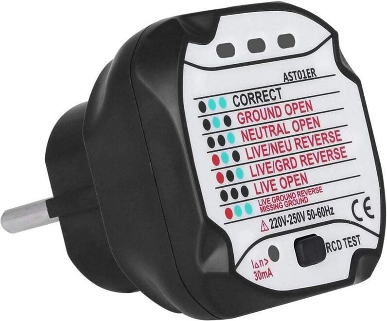 AST01 Steckdosentester, GFCI-Steckdosentester, automatischer Stromkreisdetektor (220 v EU-Stecker) - Lntyq