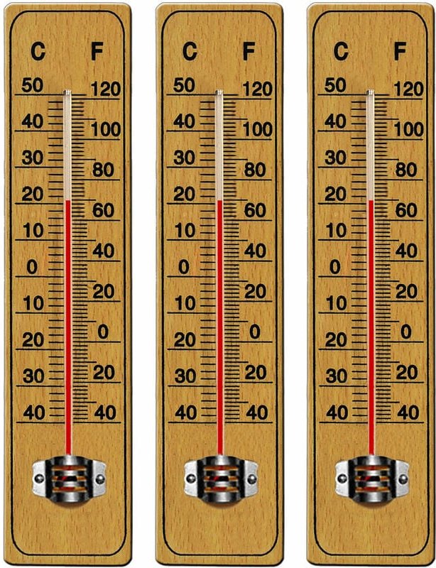 DEUBA® 3x Garten Thermometer mit Celsius Fahrenheit Skala Haushalt Analog Außenthermometer Aufhängung Wetterstation Holz