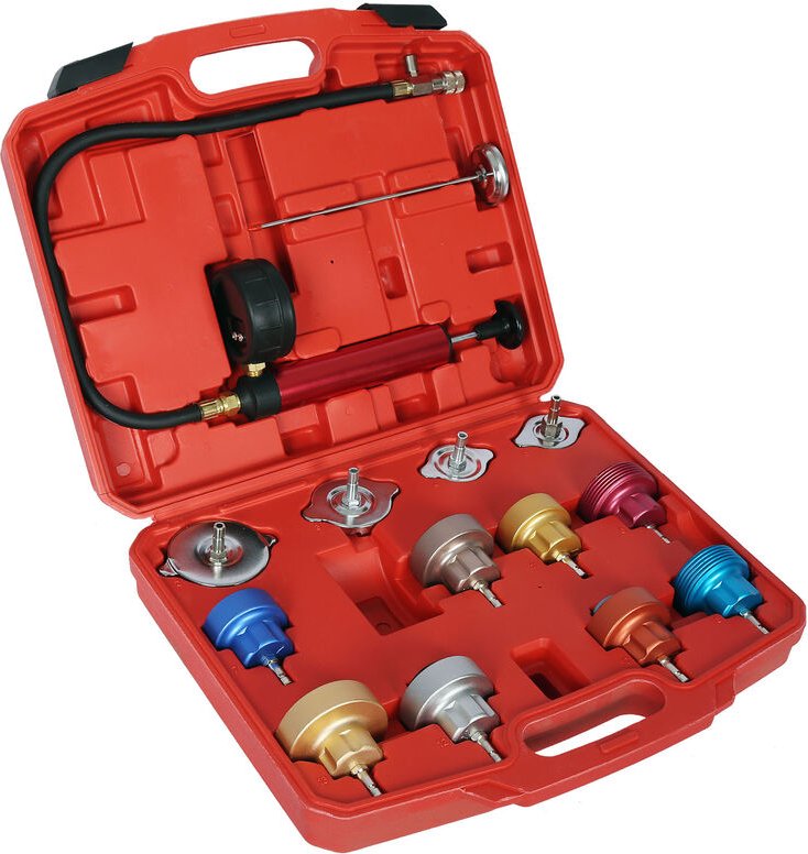 Universal Kühlsystemtester 14-teilig mit farbkodierten Kühlertestkappen & Testpumpe, Kühlsystementlüfter Kühlsystembefül...