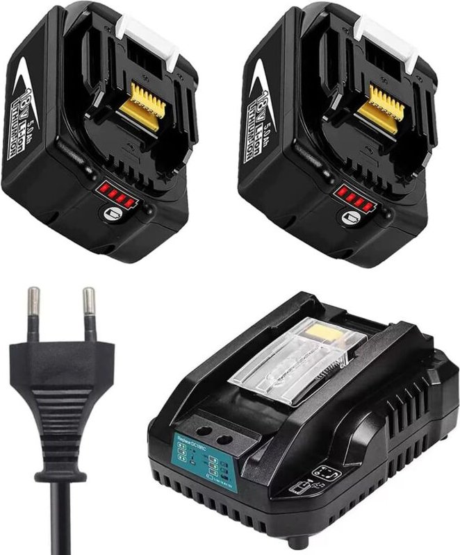 Akku, 2 Ersatzakkus, Mini-Ladegerät BL1850 18V 5.5Ah, kompatibel mit Makita Werkzeugen, Vor-Ort-Funk DMR108 DMR110 DMR10...