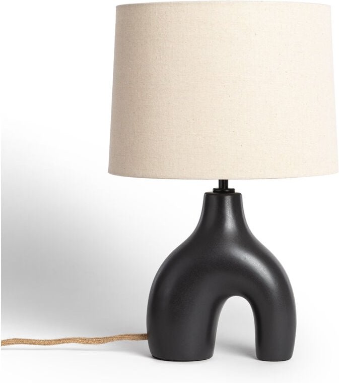 Tischlampe aus Keramik und Leinen Ginger Schwarz