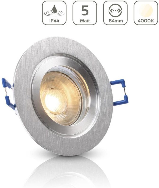 Einbauspot IP44 rund starr - Farbe: Alu-gebürstet - LED Leuchtmittel: GU10 5W neutralweiß