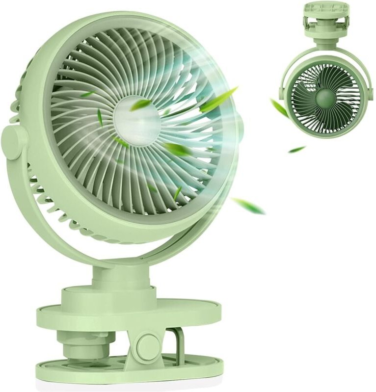 Wiederaufladbarer USB-Clip-Ventilator mit 1200 mAh, 5 Geschwindigkeitsstufen, 360°-Drehung, wendbarer, kratzfester Clip,...