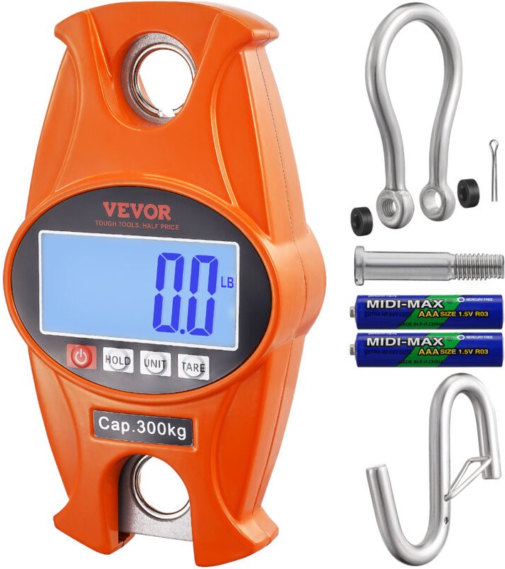 VEVOR Kranwaage 0,15 bis 300kg Digital Hängewaage lbs/kg/N Zugwaage 0,05kg Genauigkeit Wildwaage Industriewaage LCD-Disp...