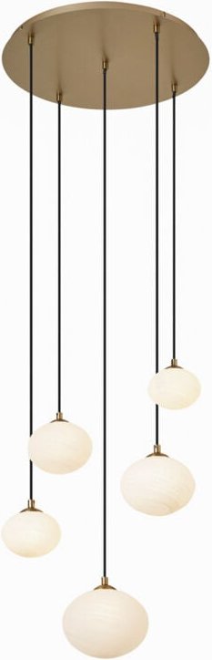 Art-Deco-Hängelampe Gold mit Opalglas 5-flammig - Yani