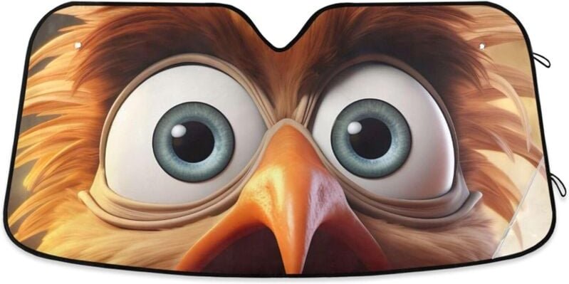 Faltbarer Sonnenschutz für die Windschutzscheibe des Autos mit großen Augen – blockiert UV-Strahlen – hält das Fahrzeug ...