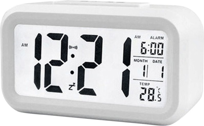 Sveglia digitale intelligente con data, temperatura e snooze, orologio da tavolo rettangolare a batteria con luce nottur...