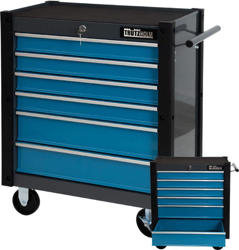 Werkstattwagen "Trutzi" abschließbar 6 Schubladen 78 x 64 cm Kantenschutzleisten Rollcontainer blau