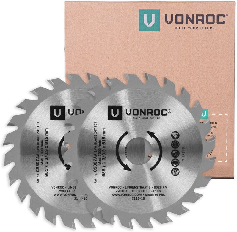 TCT-Sägeblätter für Kompakt-Kreissägen und -Tauchsägen – 85x15mm – 24 Zähne – 2 Kreissägeblätter – Für Holz, Laminat und...