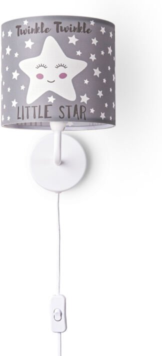 Tischleuchte Kinderzimmer Stofflampenschirm Rund Wandleuchte Mond Sterne E14 Wandleuchte - Weiß, Design 3 (Ø18 cm) - Pac...