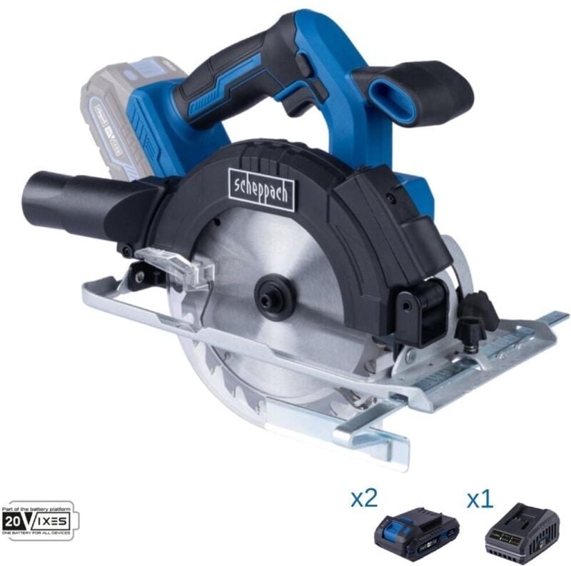 Scheppach - Kreissage 20V 2 Akkus 2.0Ah und Ladegerat ixes c-hcs165-x