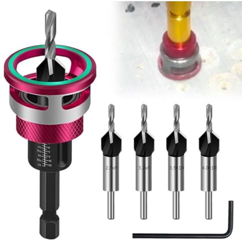 Kegelsenker Bohrer Set 6 tlg, Senker Holzbohrer mit Tiefenanschlag, Bohrsenker mit 1/4" Hex Schaft, aus HSS-M2, präzise ...