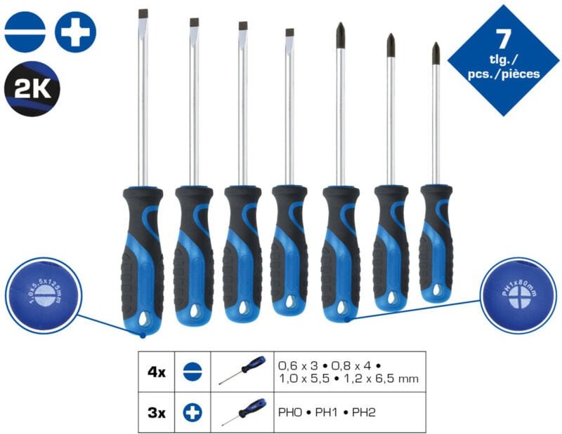 Brilliant Tools - Schraubendreher-Satz, 7-tlg, Schlitz, ph