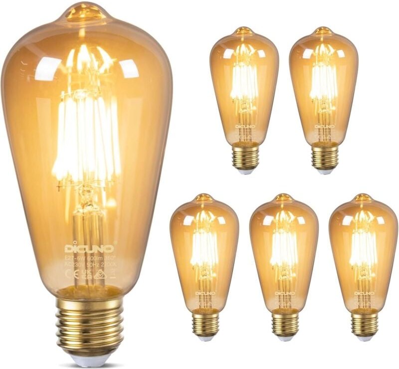 Vintage Edison-Glühbirne E27 6 W, dekorative LED-Edison-Glühbirne, entspricht 60 W, Warmweiß 2200 K, Bernsteinglas, nich...