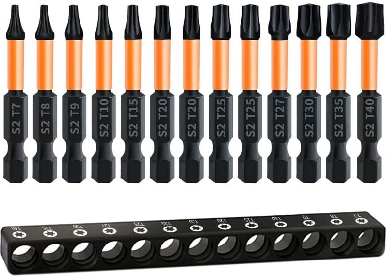 Torx-Schraubendreher-Bit-Set, 13-teilig, 50 mm Länge, 1/4 Zoll Sechskantschaft mit Memory-Basis, T7/T8/T9/T10/T15/T20/T2...