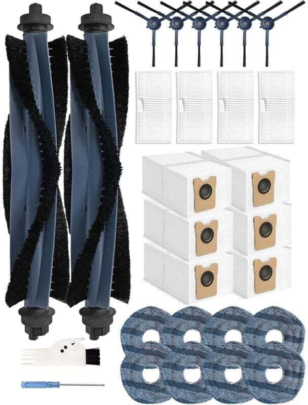 Set mit 28 Zubehörteilen für den Eufy Omni C20 Saugroboter: 2 Walzenbürsten, 6 Seitenbürsten, 6 Aktivkohle-Staubbeutel, ...
