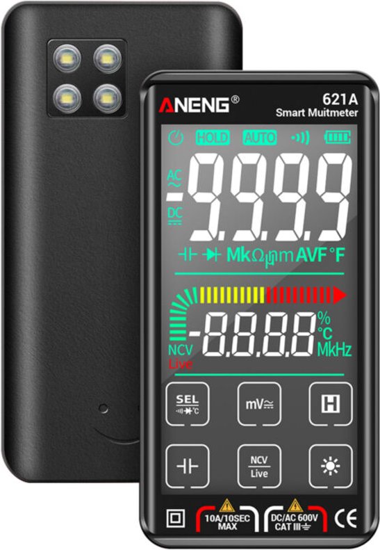 Multimetro digitale intelligente touchscreen 621A, 9999 conteggi, selezione automatica della portata, ricaricabile, port...