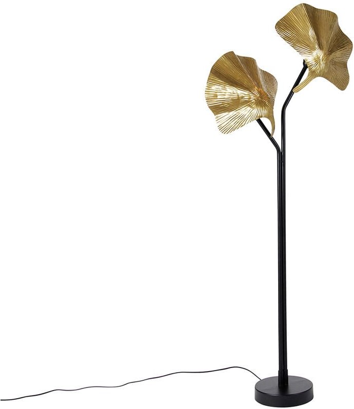 Orientalische Stehleuchte aus Messing mit schwarzem 2-Licht - Louka