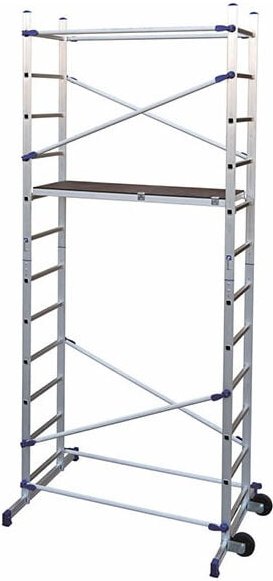 Thumbnail - Leitergerüst: maxi. Arbeitshöhe 4,36m, mit doppelter Verstellung der Traverse und Stufenausgleich, Alu/Holz Fläche 143x5...