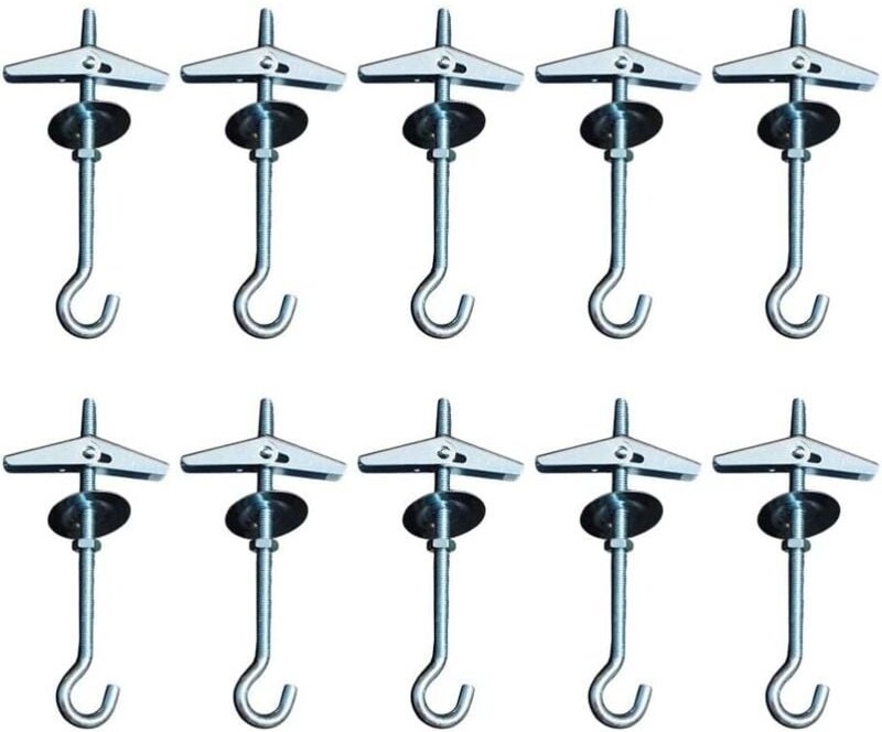 Set mit 10 Deckenhaken, Gipskarton-Befestigungshaken, federbelasteten Kipphaken zum Aufhängen von Pflanzen, Gewindeanker