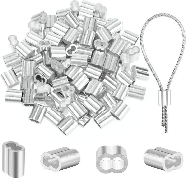 Packung mit 100 Kabelbindern (2 mm) – 2 mm Aluminium-Crimphülsen – Klemmhülsen – Kabelbinder – Aluminium – Crimpring für...
