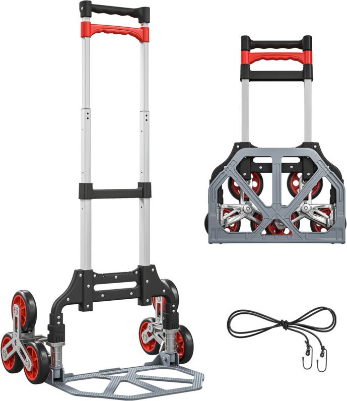 Faltbarer Treppensteiger-Trolley, 6-Rad-System, trägt 70 kg, Aluminium, Rot