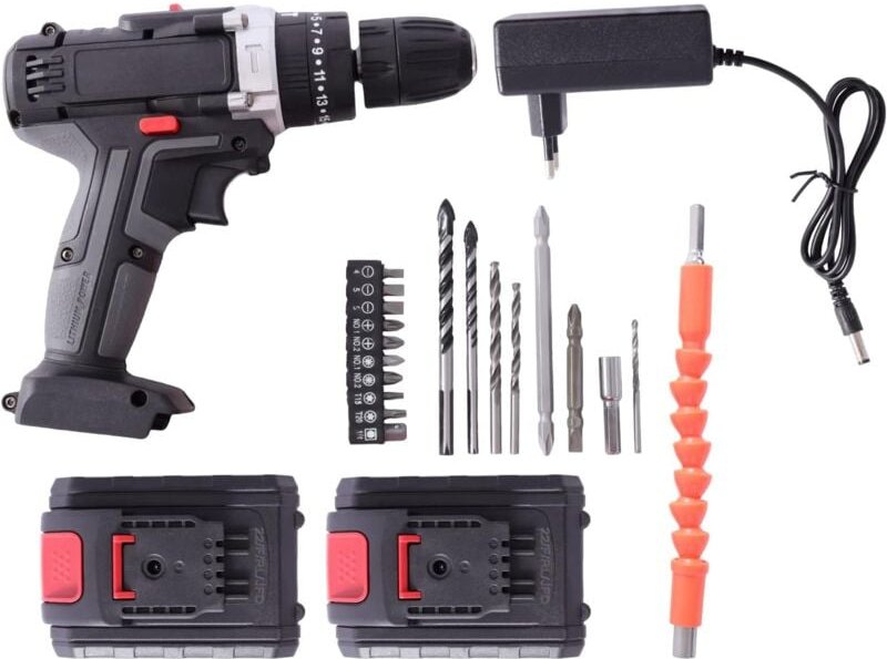 21V Akku Bohrschrauber Elektro Akkuschrauber Elektrischer Schraubendreher Bohrer 25-28Nm mit led Licht & 2 Akku Ladegerä...