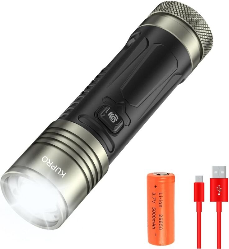 Superhelle, wiederaufladbare LED-Taschenlampe, batteriebetrieben, 200.000 Lumen, leistungsstarke taktische Stufenleuchte...