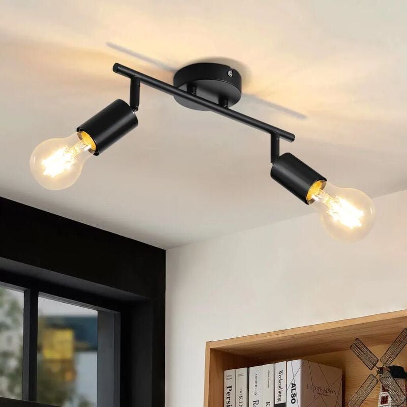 Thumbnail - Deckenleuchte Schwarz Deckenlampe 2 Flammig - E27 Deckenstrahler Vintage Flur Deckenspot Schwenkbar 350° Spots Industria...
