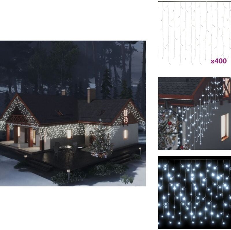 Lichtervorhang LED Eiszapfen 10 m 400 LED Kaltweiß 8 Funktionen - LED-Lichtring - Eiszapfenleuchten - Weihnachtsdeko - O...