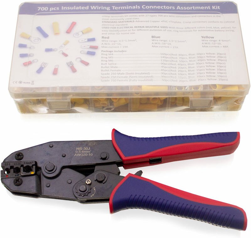 Bituxx Crimpzange im Set mit Kabelschuhen - 700 tlg. Kabelschuhzange Presszange