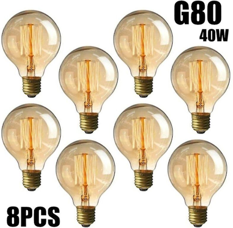 8er Set Edison Glühbirnen G80 E27 40W 220V – Vintage Filament Lampen, Warmweiß