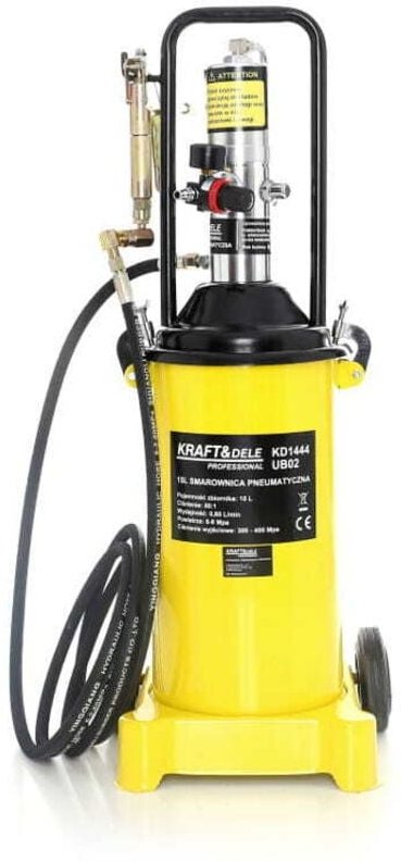 KRAFT&DELE Pneumatische Druckluft-Fettpresse, 15L, für Profis für Schmierarbeiten, an Kfz und Maschinen