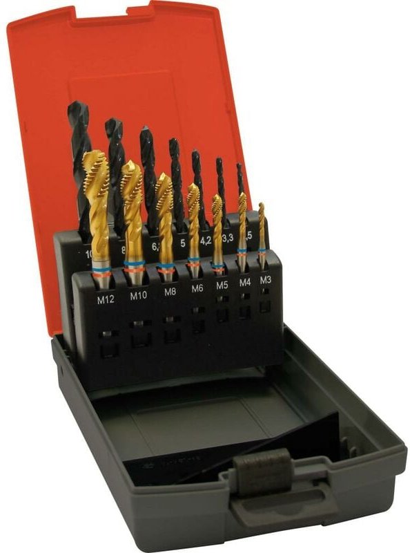 Maschinengewindebohrer- Set TANDEM DIN376 TiN Form B M3-M12+Kernlochbohrer