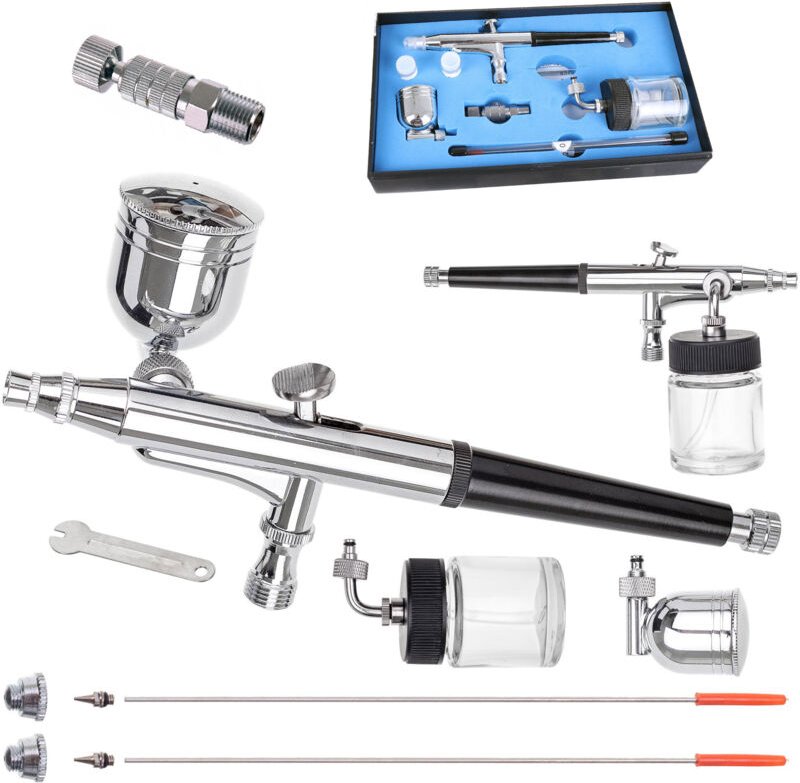Professionelles Airbrush-Set 3 Düsen 0,2-0,5mm 2 Seitentanks