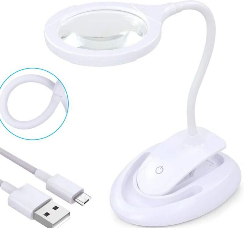 5x/10x beleuchtete Lupe mit Ständer und Klemme – 15 LEDs – Helligkeit einstellbar – USB-aufladbar für Nahsicht
