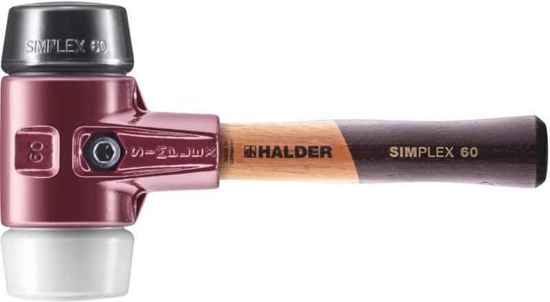 Simplex Schonhammer ø 60 mm Gummi schwarz / Superplastik kurzer Stiel mit Tempergussgehäuse - Halder