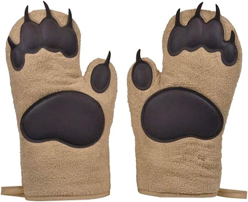 Verdickende Topflappen und Ofenhandschuhe mit Bärentatzen-Motiv für Küche, Kochen und Grillen, Ofenhandschuhe mit Bärenm...