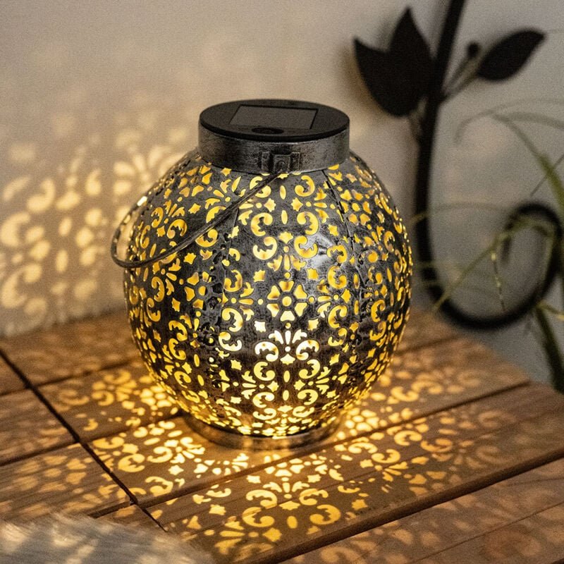 Solar Kugel antik Solarkugel Metall für Garten Kugelsolarleuchten für Außen, mit orientalischem Lichteffekt in silber zu...