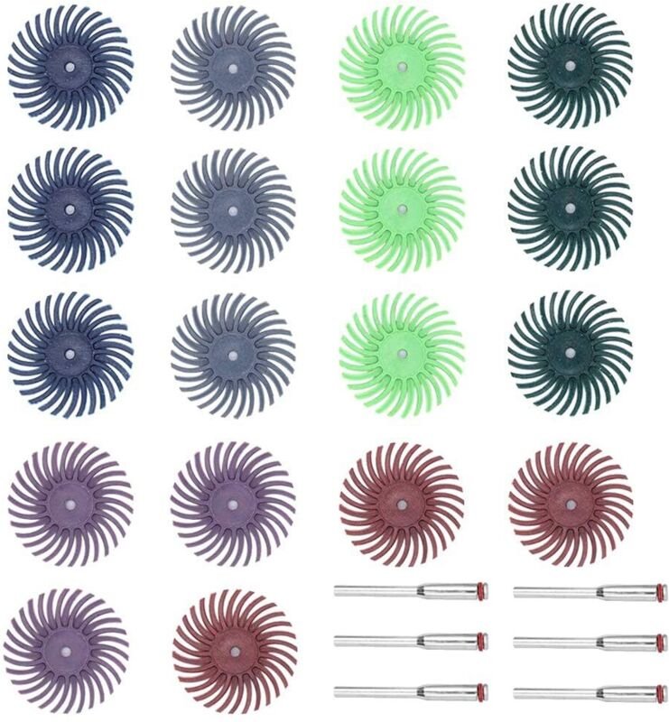 18 Radialbürstenscheiben (25 mm), Radialbürsten-Schleifscheiben mit 3-mm-Schaft, Polierscheiben mit Körnung 80/120/220/4...