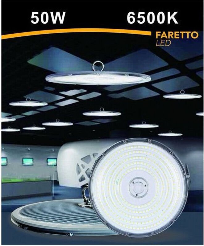 Trade Shop Traesio - Trade Shop - faro led slim industrie 50 w ufo lampada IP65 luce fredda HE02-50W -